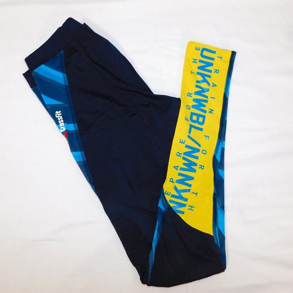 Reebok Crossfit Womens M Blue Yellow Train / Prepare For the Unknowable Tights - Picture 1 of 10